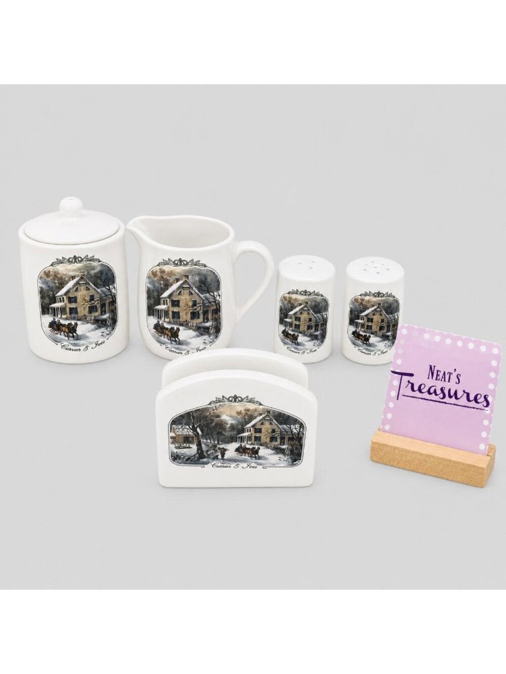 Currier & Ives Thomas Museum Series Winter 5 Pcs Stoneware Table Top Set Boxed